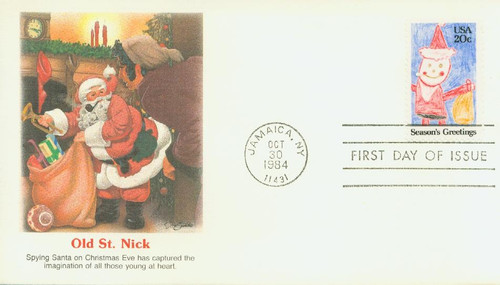 2108 FDC - 1984 20c Contemporary Christmas: Drawing of Santa Claus