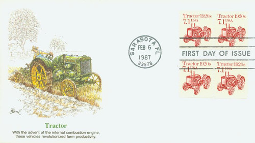 2127 FDC - 1987 7.1c Transportation Series: Tractor, 1920s