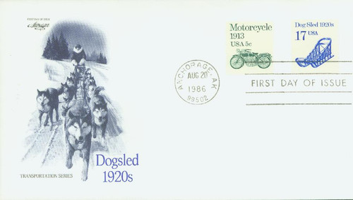 2135 FDC - 1986 17c Transportation Series: Dog Sled 1880s