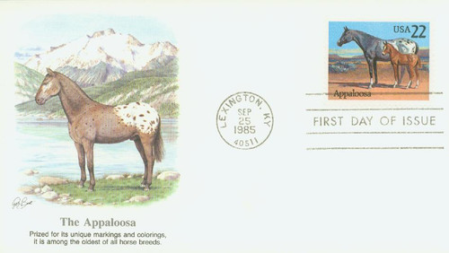 2158 FDC - 1985 22c Horses: Appaloosa