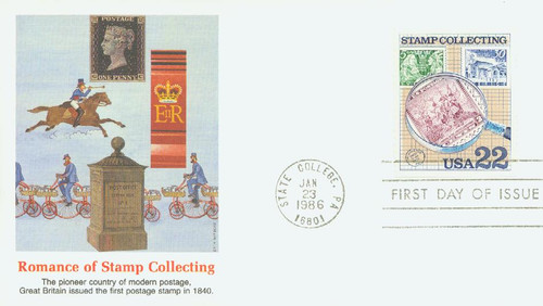 2200 FDC - 1986 22c Stamp Collecting: Under Magnifying Glass
