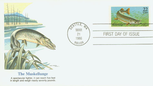 2205 FDC - 1986 22c Fish: Muskellunge