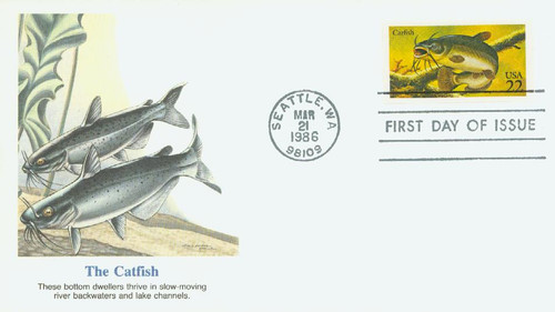 2209 FDC - 1986 22c Fish: Catfish
