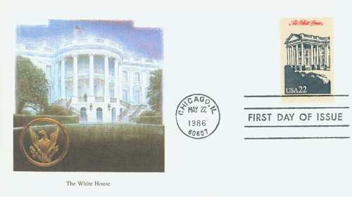 2219e FDC - 1986 22c The White House,single