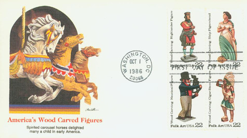 2240-43 FDC - 1986 22c Woodcarved Figurines