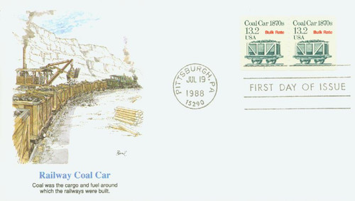 2259 FDC - 1988 13.2c Transportation Series: Coal Car, 1870s