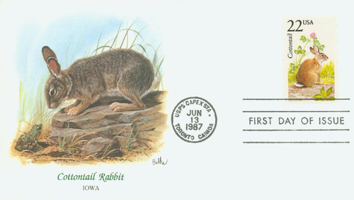 2290 FDC - 1987 22c North American Wildlife: Cottontail