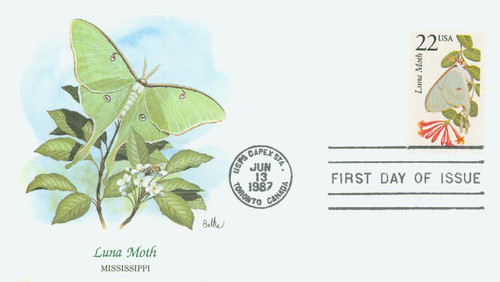 2293 FDC - 1987 22c North American Wildlife: Luna Moth