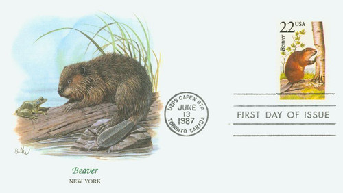 2316 FDC - 1987 22c North American Wildlife: Beaver