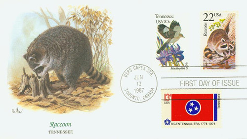 2331 FDC - 1987 22c North American Wildlife: Raccoon