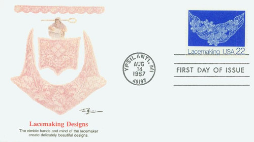 2354 FDC - 1987 22c Lacemaking: Dogwood Blossoms (Design D)