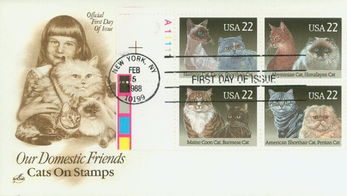 2372-75 FDC - 1988 22c Cats