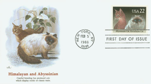 2373 FDC - 1988 22c Cats: Abyssinian and Himalayan