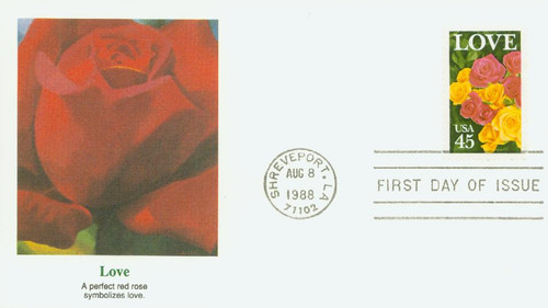 2379 FDC - 1988 45c Love Series: Pink and Yellow Roses
