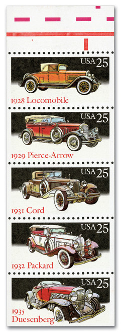 2385a FDC - 1988 25c Classic Cars, booklet pane of 5 stamps