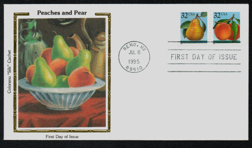 2487-88 FDC - 1995 32c Peaches and Pear, from booklet