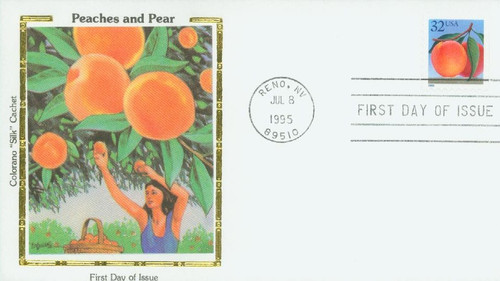 2493 FDC - 1995 32c Peaches, self-adhesive booklet single