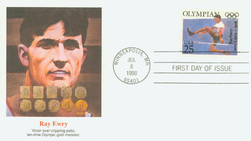 2497 FDC - 1990 25c Olympians: Ray Ewry