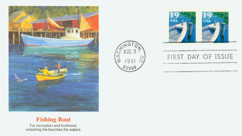 2529 FDC - 1991 19c Fishing Boat, coil