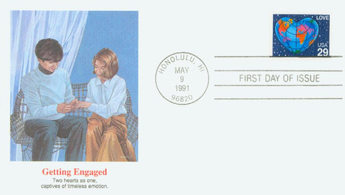 2536 FDC - 1991 29c Love Series: World Heart, booklet single