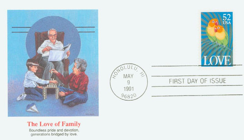 2537 FDC - 1991 52c Love Series: Love Birds