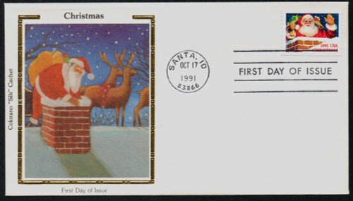 2580 FDC - 1991 29c Contemporary Christmas: Santa in Chimney, booklet single