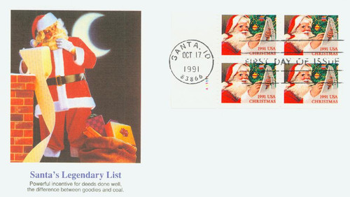 2582a FDC - 1991 29c Santa Checking List,bklt pane 4