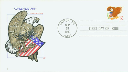 2597 FDC - 1992 29c Eagle and Shield, red denomination