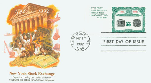 2630 FDC - 1992 29c NY Stock Exchange