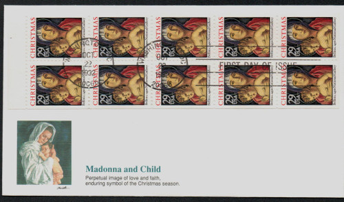 2710a FDC - 1992 29c Madonna & Child,bklt pane of 10