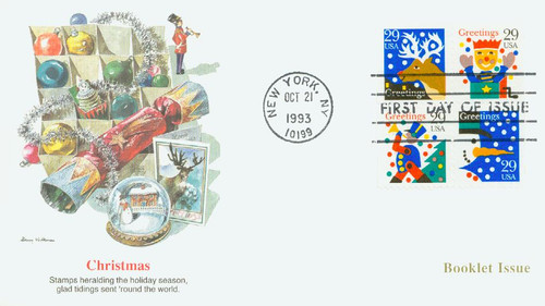2795-98 FDC - 1993 29c Contemporary Christmas: Greetings, booklet stamps