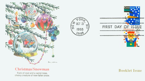 2796 FDC - 1993 29c Contemporary Christmas: Snowman, booklet single