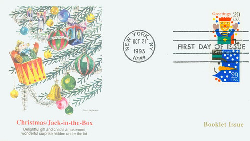 2798 FDC - 1993 29c Contemporary Christmas: Jack in the Box, booklet single