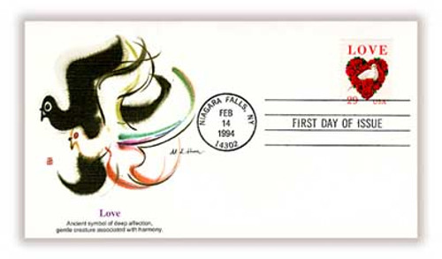 2814 FDC - 1994 29c Love Series: Dove and Red Roses