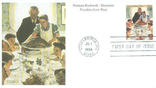 2840a FDC - 1994 50c Rockwell Freedom From Want