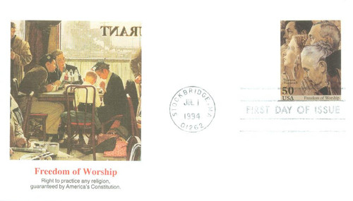 2840d FDC - 1994 50c Rockwell Freedom of Worship