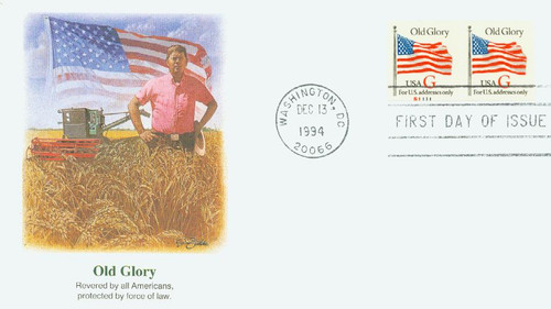 2891 FDC - 1994 32c G-rate Old Glory, red "G", coil