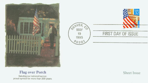 2897 FDC - 1995 32c Flag Over Porch, blue date