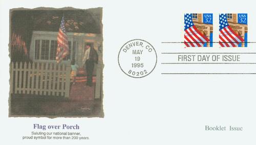 2913 FDC - 1995 32c Flag Over Porch, red date, coil