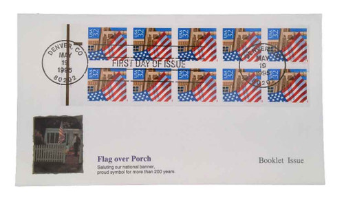 2916a FDC - 1996 Flag Over Porch Booklet Pane - Red