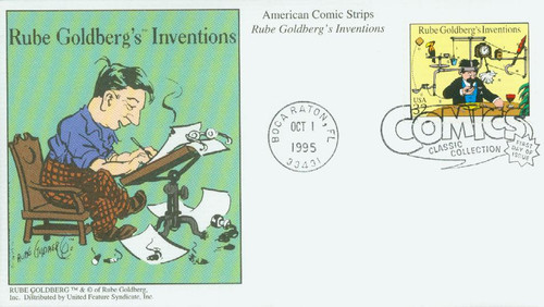 3000f FDC - 1995 32c Comic Strip Classics: Rube Goldberg's Inventions