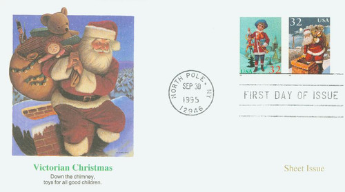 3004 FDC - 1995 32c Contemporary Christmas: Santa and Chimney