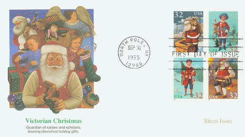 3008-11 FDC - 1995 32c Contemporary Christmas: Santa and Children, booklet