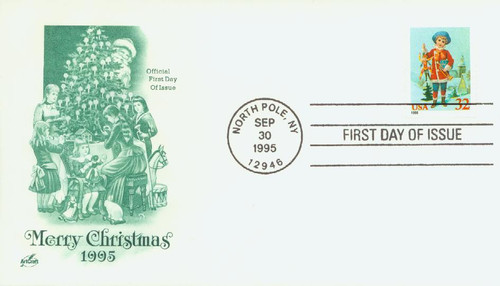 3015 FDC - 1995 32c Contemporary Christmas: Child with Jumping Jack, coil