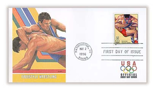 3068f FDC - 1996 32c Olympic Games: Freestyle Wrestling