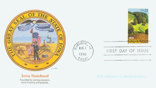 3089 FDC - 1996 32c Iowa Statehood, booklet single