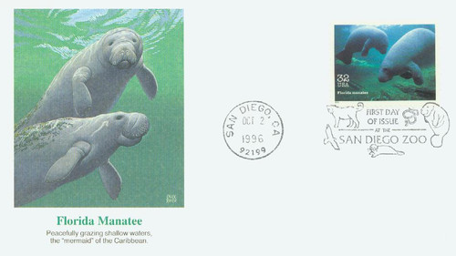 3105o FDC - 1996 32c Endangered Species: Florida Manatee