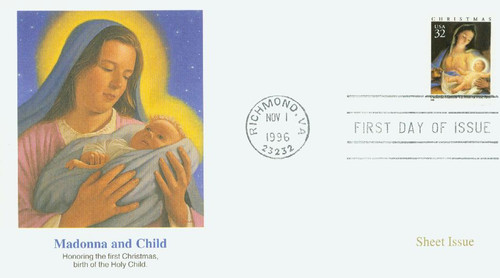 3107 FDC - 1996 32c Traditional Christmas: Madonna and Child