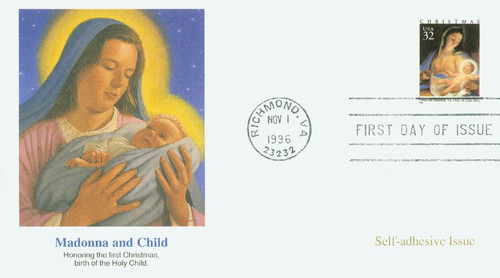 3112 FDC - 1996 32c Traditional Christmas: Madonna and Child, booklet single