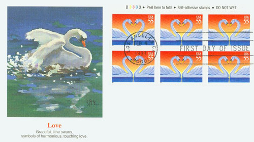 3124 FDC - 1997 55c Love Series: Swans